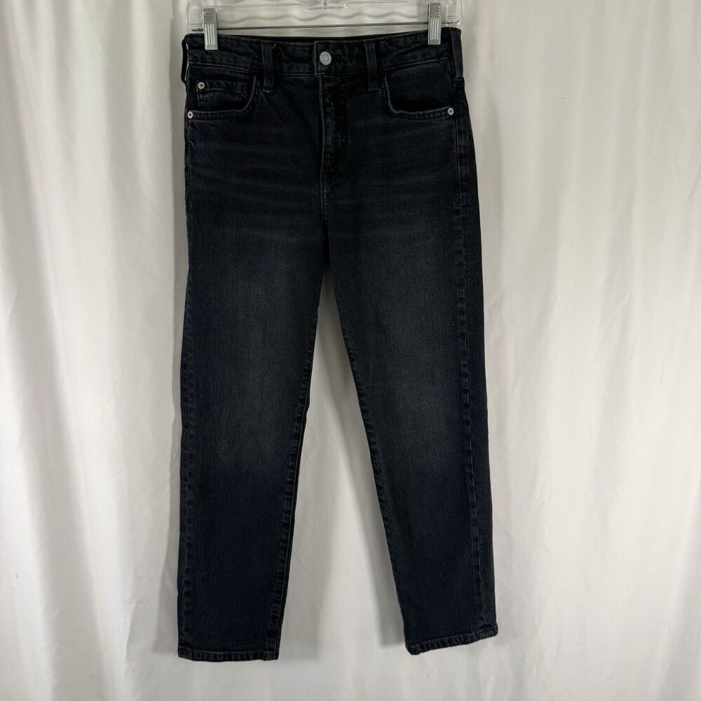 Pilcro The Borrowed Jeans Women's 26 Petite Black Wash Slim Straight Leg Denim